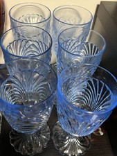 CAMBRIDGE CAPRICE MOONLIGHT BLUE FOOTED WATER GOBLETS SET OF 6 picture