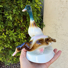 Zsolnay Porcelain Duck Figurine Pair on Base, Made in Hungary picture