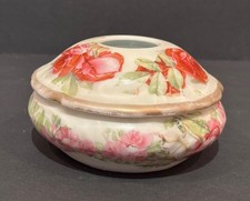 Antique JSV Bavaria PORCELAIN HAIR RECEIVER Cabbage Roses GERMANY Vanity picture
