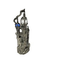 Vintage Pewter Fantasy Castle Figurine with Blue and Clear Crystal Accents 3.75