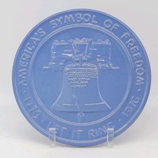 Frankoma Pottery Trivet Liberty Bell 1776 LB-TR Bicentennial Blue Terracotta VTG picture