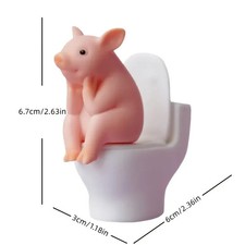 Cute Pink Pig on Toilet Figurine Whimsical PVC Desk Home Office New Decor picture