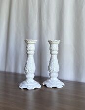 Vintage Napco Japan White Ceramic Embossed Candlestick Holders picture