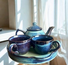 Handcrafted Ceramic Tea Set with Tray – Glazed Stoneware Teapot Set picture