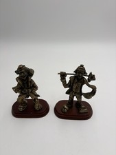Lot of 2 Pewter Hobo Clown Figurines Sculpture Wood Mounted picture