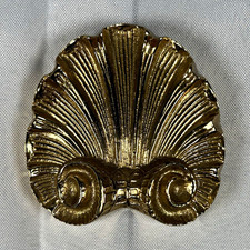 Vintage Solid Brass Seashell Wall Plaque Medallion Hollywood Regency 3x3 picture