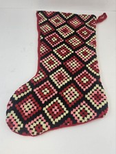 VINTAGE Handcrafted Needlepoint Christmas Stockings RED PINK BLACK picture
