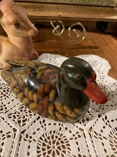 Vintage Hand Painted Ceramic Mallard Duck Decoy Figurine~Basal Knob~Glass Eyes picture