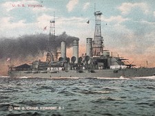 1913 USS Virginia BB-13 Great White Fleet Battleship Postcard Wm B Child picture