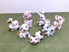 Vintage Lot Of 7 Porcelain Animals With Pink Flower Japan Pigs, Puppy, Duck picture