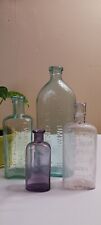 Lot of 4 Antique Aqua ~ Amethyst ~ Pink Medicine & Wine Glass Bottles picture