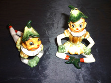 Vintage Japan Pixies Elf Lot of 2 Ceramic Pixie Whimsical Kitsch Set Christmas picture
