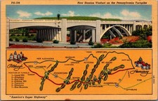 1948 PA Turnpike New Stanton Viaduct Map & Tunnels Postcard C.T. Art-Colortone picture