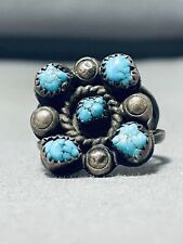 OUTSTANDING VINTAGE NAVAJO KINGMAN TURQUOISE STERLING SILVER RING picture