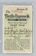1892 Pacific Express Co Money Order Remitters Receipt Antique Ephemera Omaha NE picture