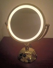 Vintage Conair BE6B Lighted Vanity Mirror Brass Swivel 2-Sided w/ Power Outlet picture