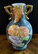 Satsuma Style Vase With Fruit And Leaves with Raised Dots and Gold Highlights picture