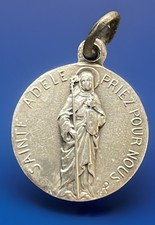 Vintage Catholic St Adele Silver Tone Petite Religious Medal picture