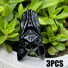 1/3PCS Natural Obsidian Halloween Carved Bat Quartz Crystal Skull Reiki Healing picture