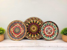 3 Vintage Byzantine Enamel Brass Wall Plates picture