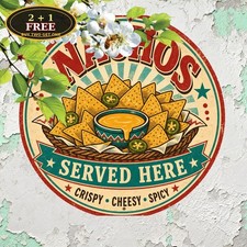 Spicy Mexican Nachos Plate Retro Fast Food Cantina Kitchen Round Tin Sign picture