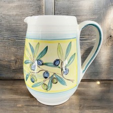 Italian Rampini Ceramics Large Pitcher Carafe Pottery Olive Tree Pattern Italian picture