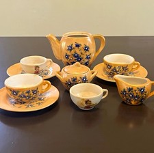 Vintage Japan Child Size Tea Set 11 Pc Blue Floral Peach Lusterware Porcelain picture