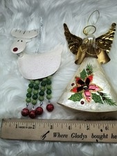 2  PIER 1 UNIQUE CHRISTMAS ORNAMENTS - SHELL ANGEL & COMICAL REINDEER  EXCELLENT picture