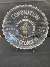 1937 King George VI Coronation Plate - Clear Pressed Glass - 10.5