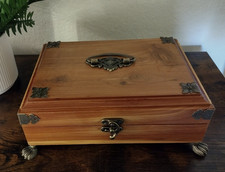 Vintage Cedar Redwood Jewelry Box Claw Feet Black Velvet Lined Wood Keepsake Box picture