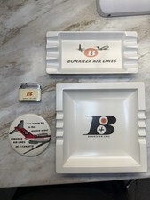 Vintage BONANZA AIR LINES Cigarette Lighter , Button, And Ashtrays Lot. picture