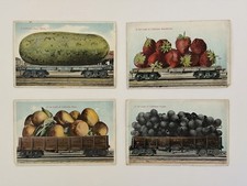 Antique Set 4 California Railroad Postcards Pears Grapes Strawberries Melon picture