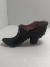 Mosser Ohio Vtg Art Glass Glass Slipper-Amethyst Shoe Filigree And Bow picture
