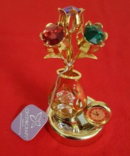 CrystoCraft Vase & Bouquet w/ Clock. Made with 7 Swarovski Crystals. New w/ Tag picture