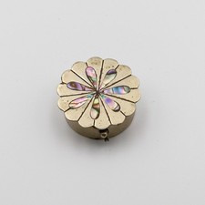 Vintage Mexican Alpaca Silver Abalone Shell Inlay Flower Pill Box Trinket 1.5 picture