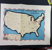 VINTAGE 1937 AMERICAN IRON AND STEEL INSTITUTE PIG IRON CAPACITY US MAP picture