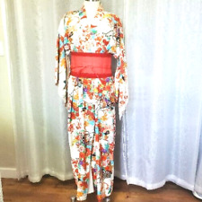 Beautiful  Vintage 100% Silk  Kimono Floral Belted Made in Japan Coral picture