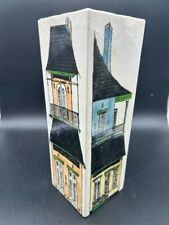 Jacques De Clercq Tall House Painted Square Ceramic Vase, Signed 10.5” picture