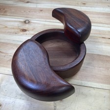 Mid_century Walnut Wood Swivel Lid Bowl Box American Ying Yang Signed Handmade picture