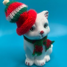 Vintage Trippies 1991 Ceramic White Christmas Cat Figurine picture