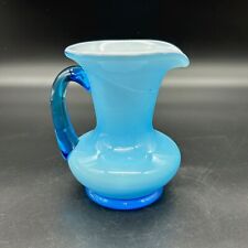 Kanawha Art Glass Mini Pitcher Peachblow Blue Sapphire Cased White 1960's picture