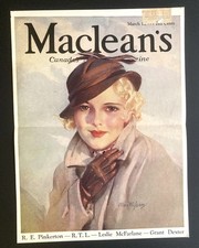 NICE 1934 CANADIAN MACLEANS MAGAZINE COVER PRETTY WOMAN ART DECO ERA picture
