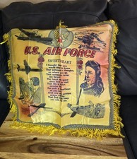 Vintage WWII US Army Air Forces Sweetheart Pillow Cover Satin Fringe Poem 1940s picture