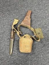 WWII US-M4 Rifle Bayonet B M CO M8 Scabbard W/ Water Tank, Holster, Webbing Belt picture