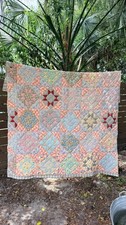 Vintage Handmade 1930s Patchwork Quilt Star Feedsack Pastels Cottagecore 80x66 picture