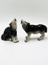 Howling Gray Wolves Ceramic Salt & Pepper Shakers J. Willfred, Retired NEW picture