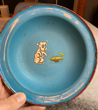 Antique Americana Folk Art Early Enamel Water Bowl Dish Dog w Yellow Bird SNOOPY picture