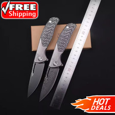 Damascus TC4 Titanium Alloy Carbon Fiber Inlay Handle Tactical EDC Pocketknife picture