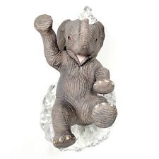 Lenox Porcelain and Portugal Crystal Baby Elephant Playing in Water Figurine picture