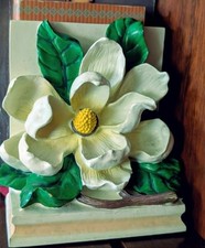 Vintage CBK 1995 White Magnolia Flower Resin Bookend picture